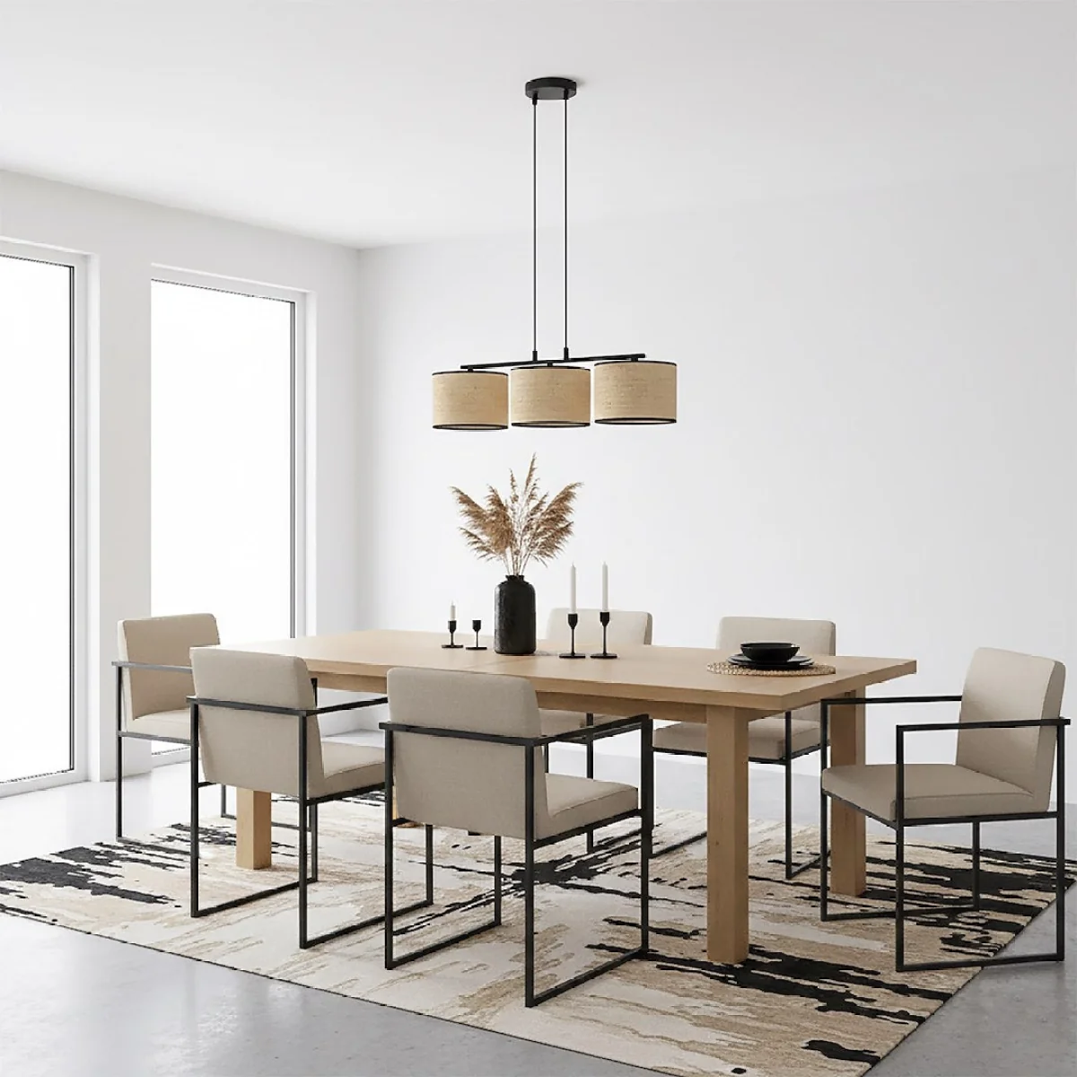 Eco 3 Light Linear Pendant Black & Rattan – image 6