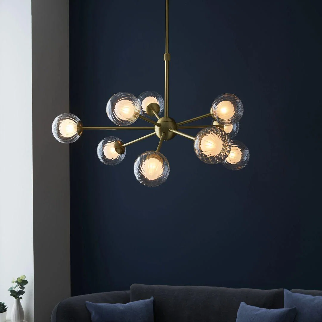 Udo 9 Light sating Brass Ceiling Pendant – image 1