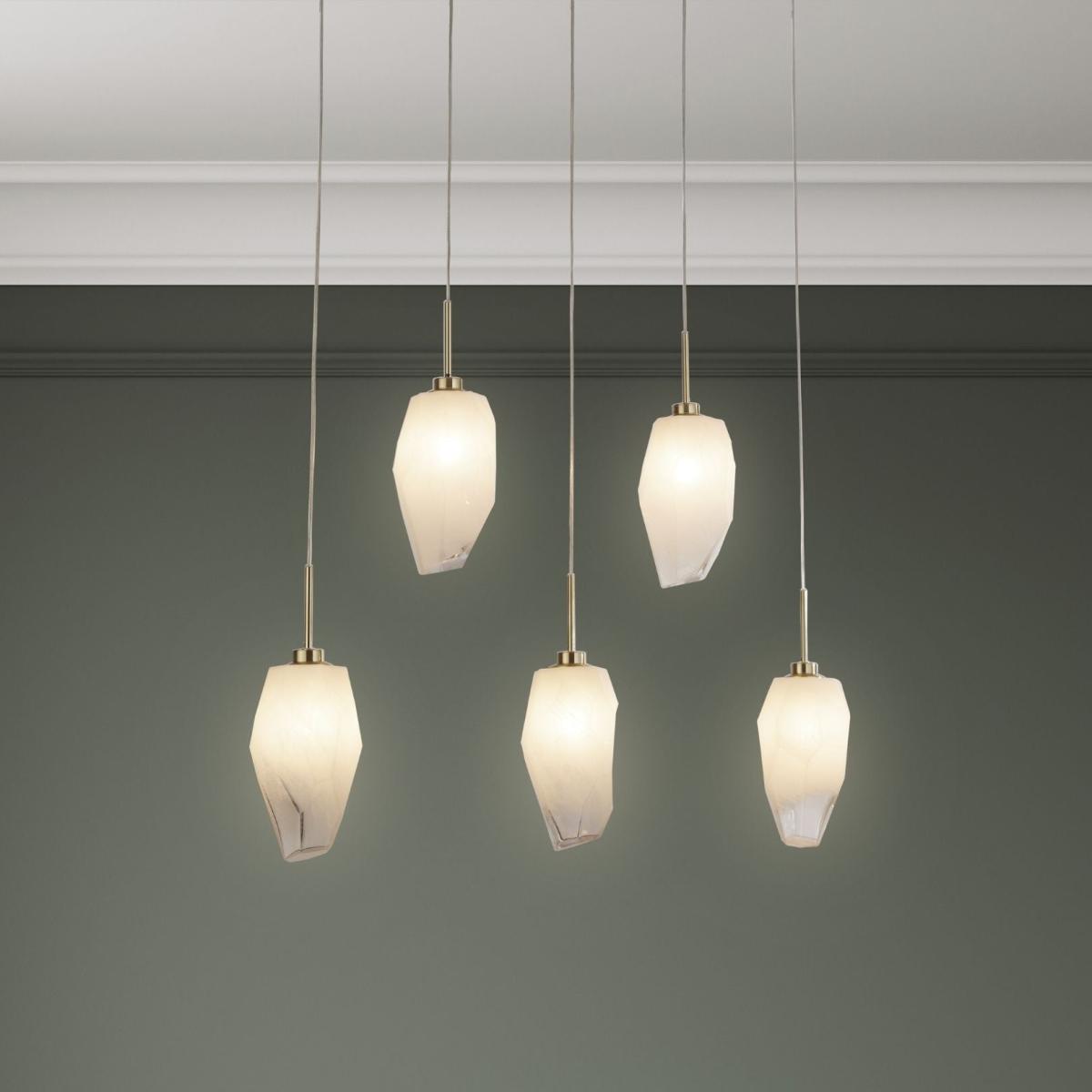 Rocky 5 Light Satin Brass & Glass Pendant Bar – image 1