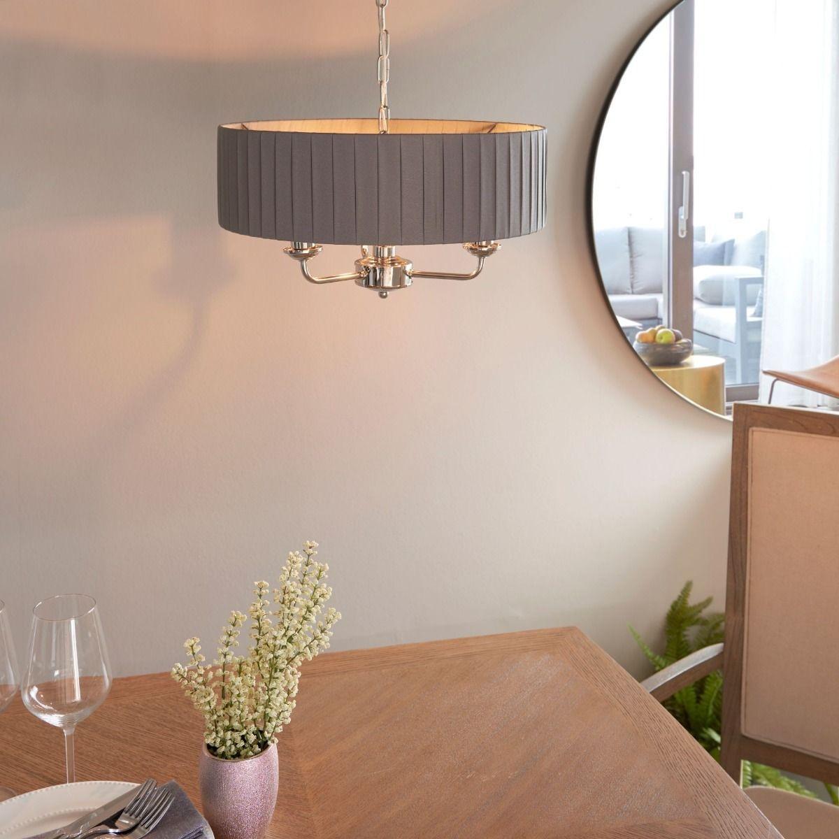 Highclere 3 Light Nickel & Charcoal Pleated Ceiling Pendant – image 6
