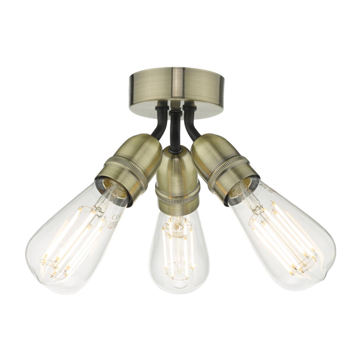 Yao 3 Light Flush Antique Brass Ceiling Light
