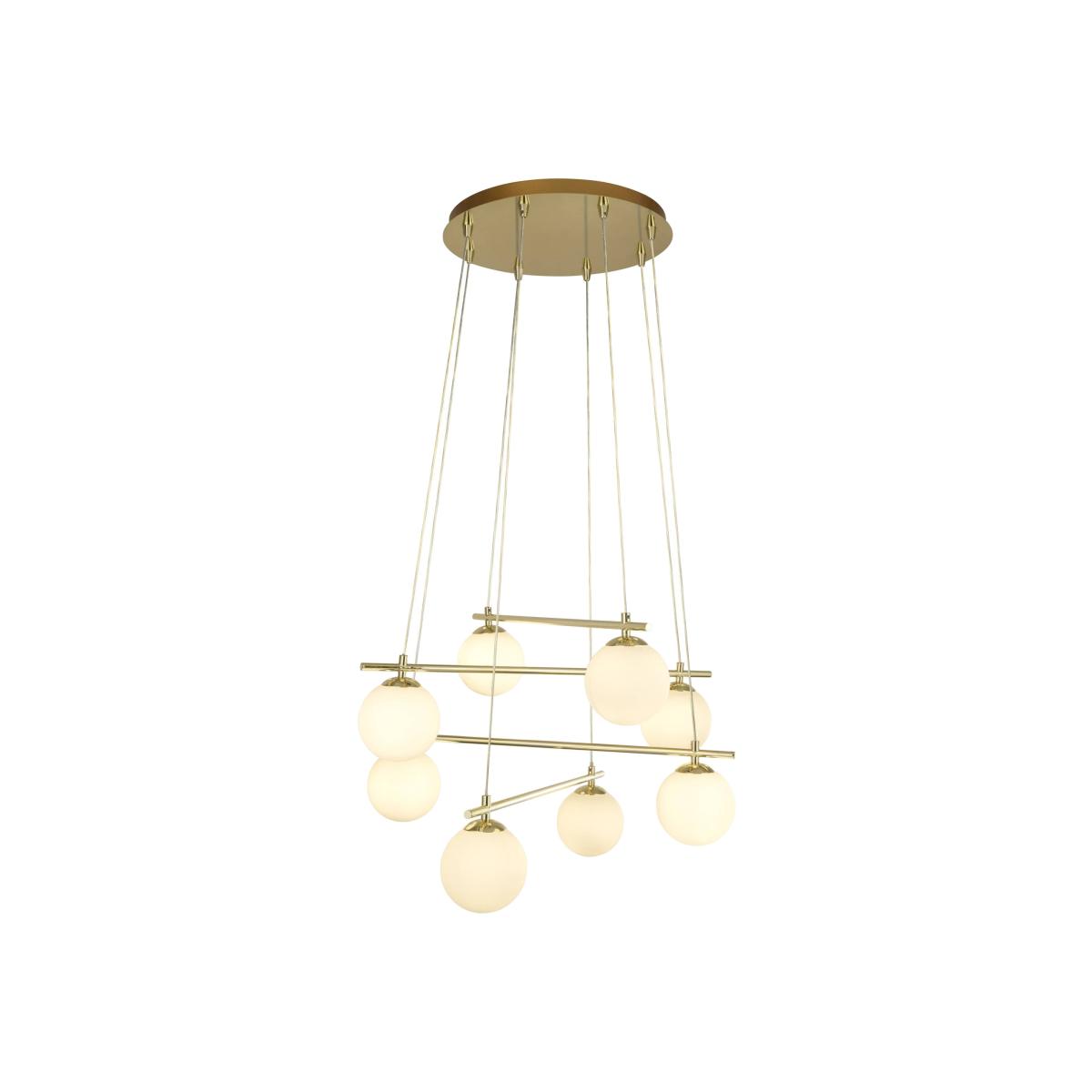 Kris Cross Gold and Opal Glass 8 Light Pendant Ceiling Light