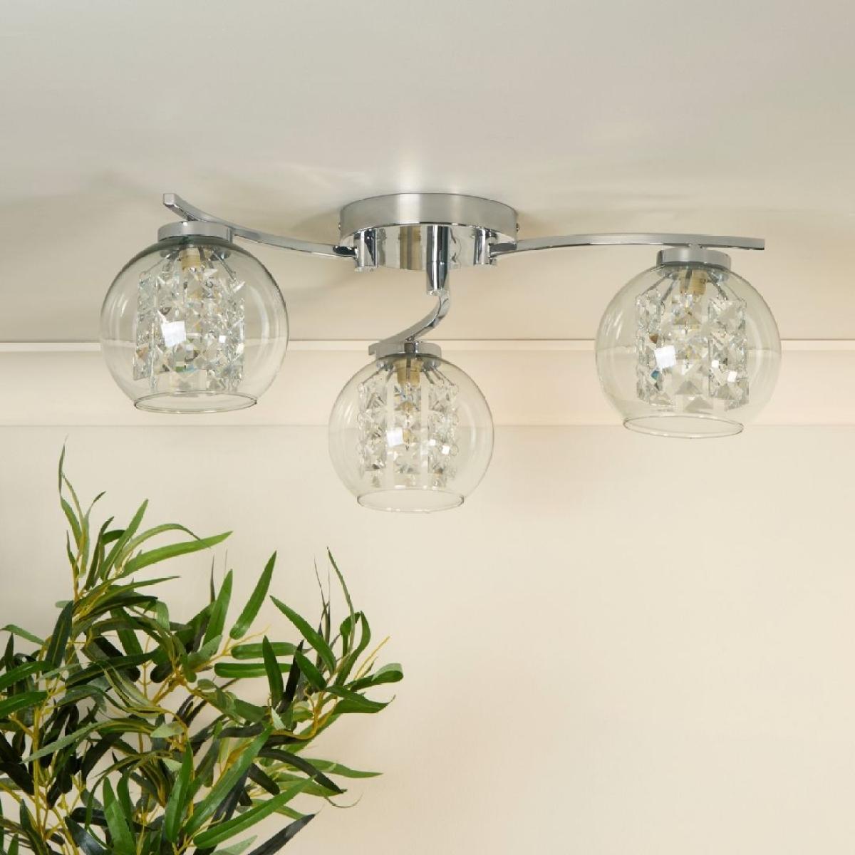 Plaza 3 Light Chrome & Glass Flush Ceiling Light – image 2