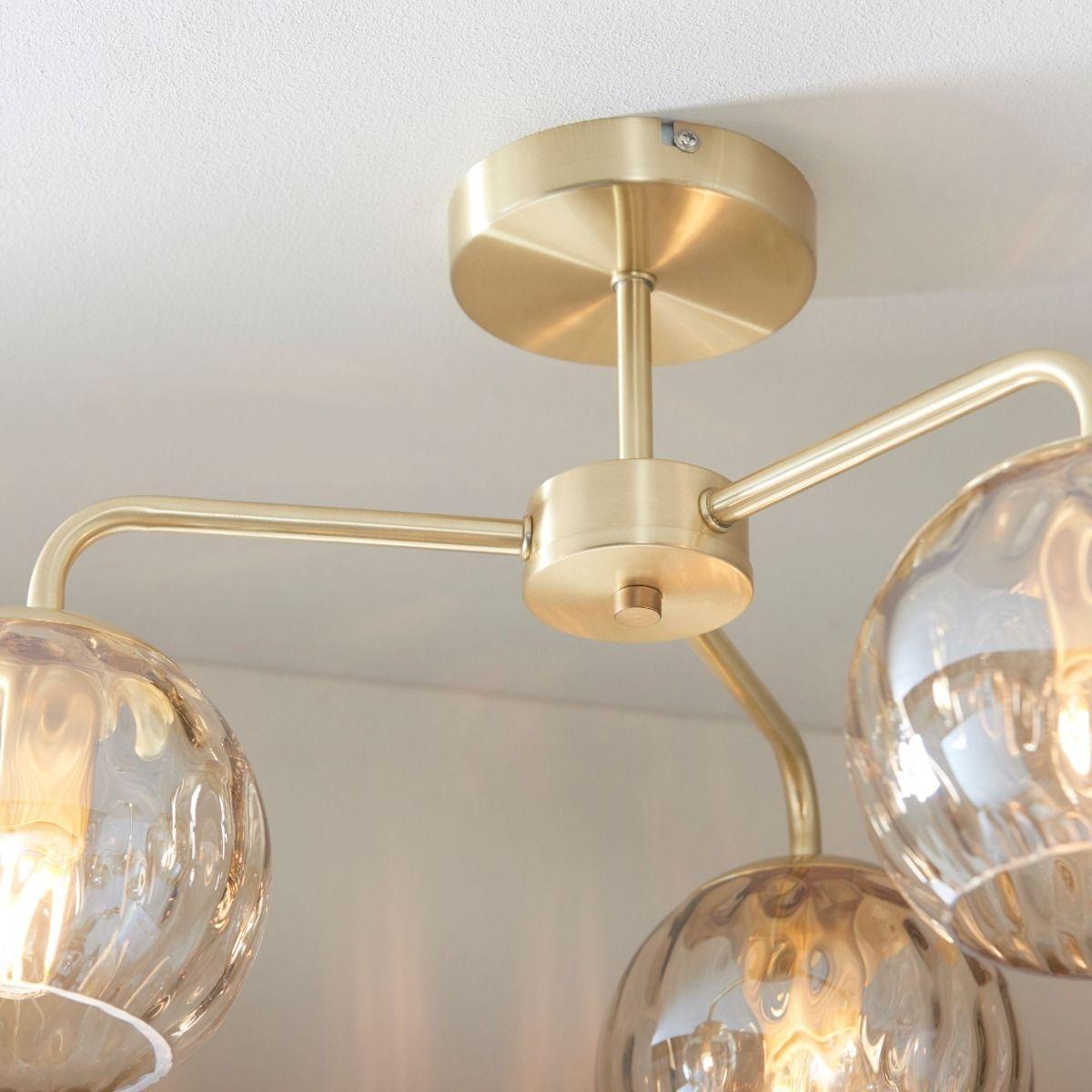 Dimple 3 Light Semi Flush Satin Brass Ceiling Light – image 3