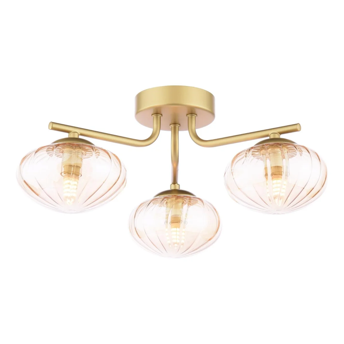 Ede 3 Light Satin Gold & Amber Glass Semi-Flush Ceiling Light – image 3