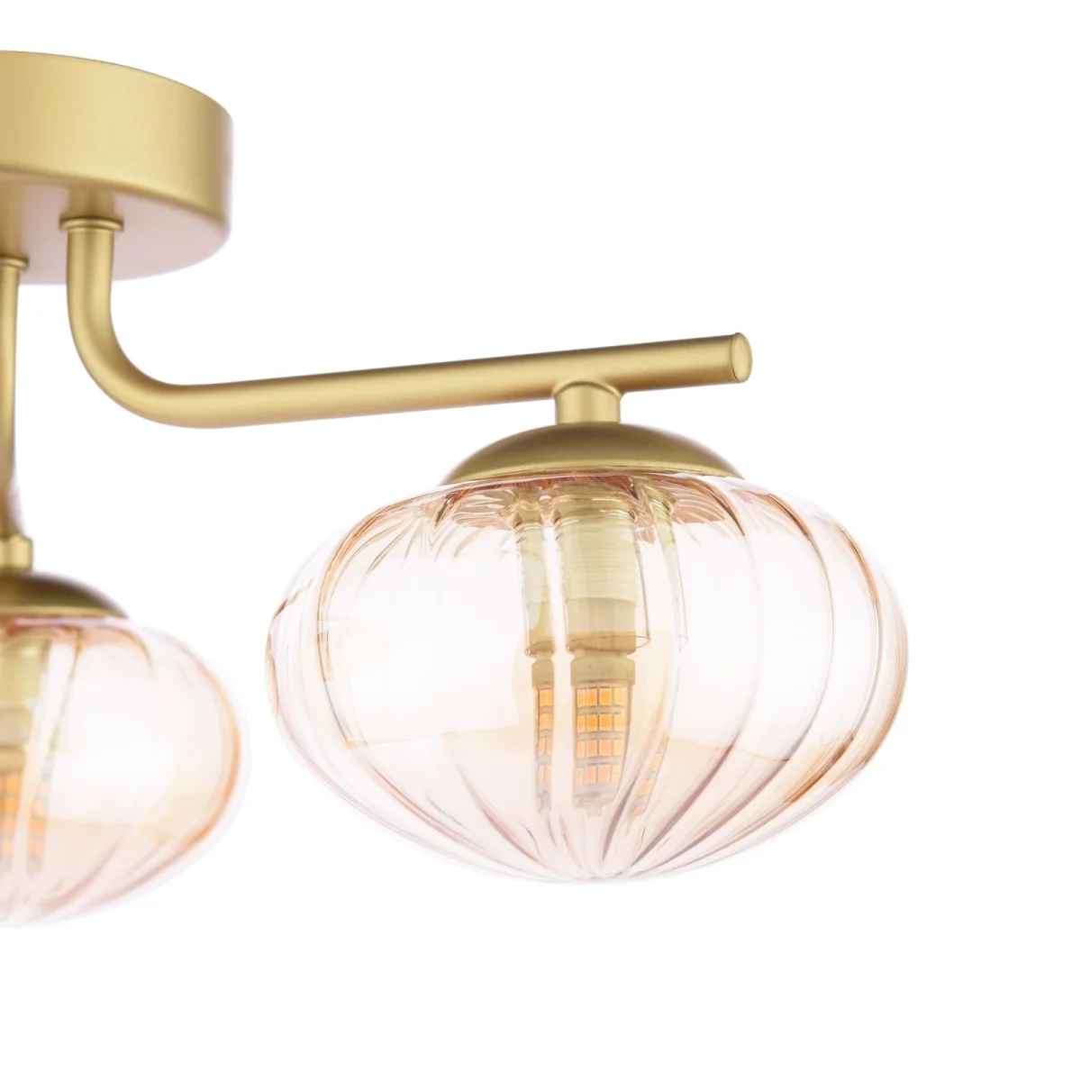 Ede 3 Light Satin Gold & Amber Glass Semi-Flush Ceiling Light – image 4