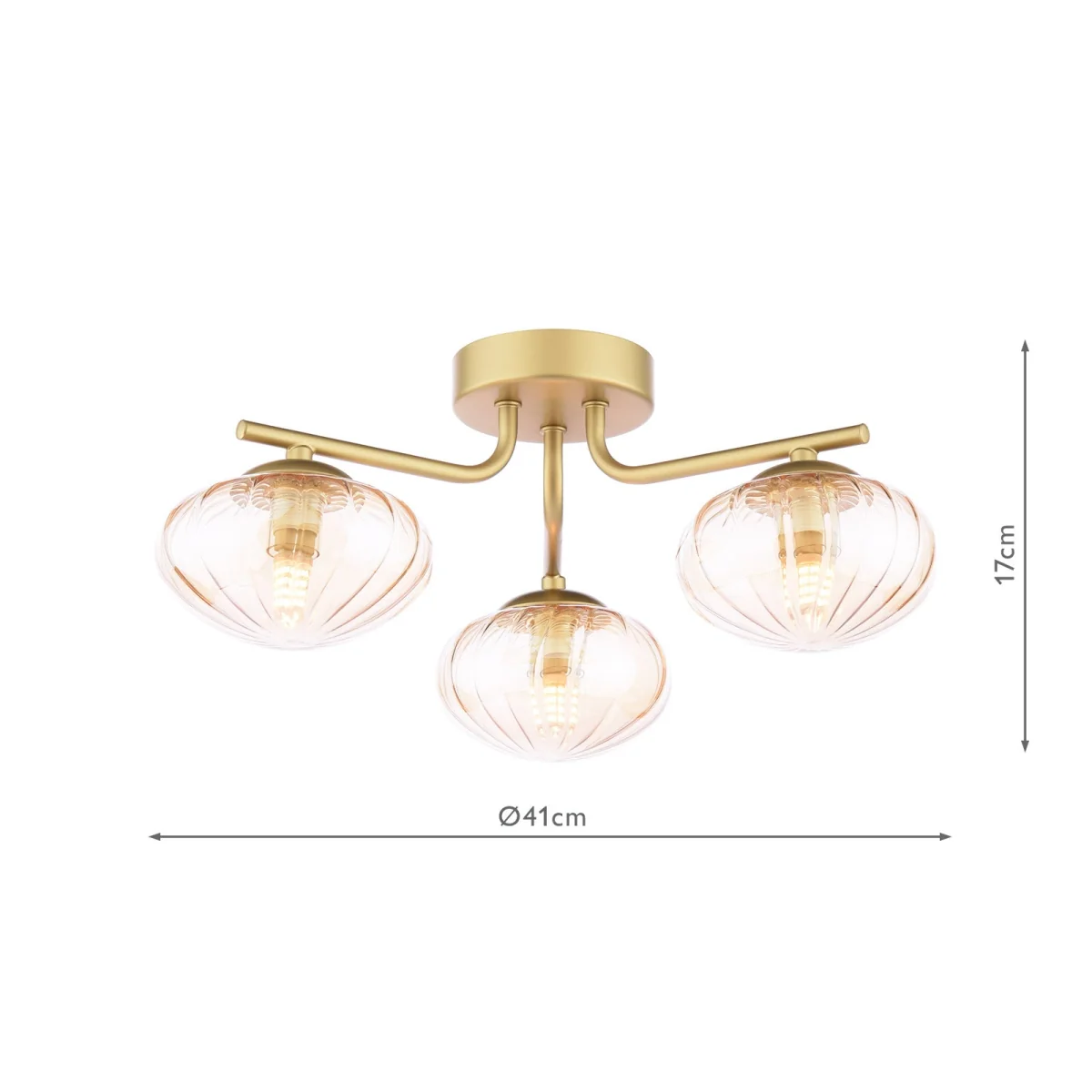 Ede 3 Light Satin Gold & Amber Glass Semi-Flush Ceiling Light – image 8