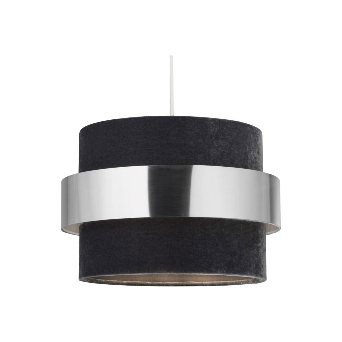 Odell 30cm Grey Velour Drum Shade with Chrome Band – image 1
