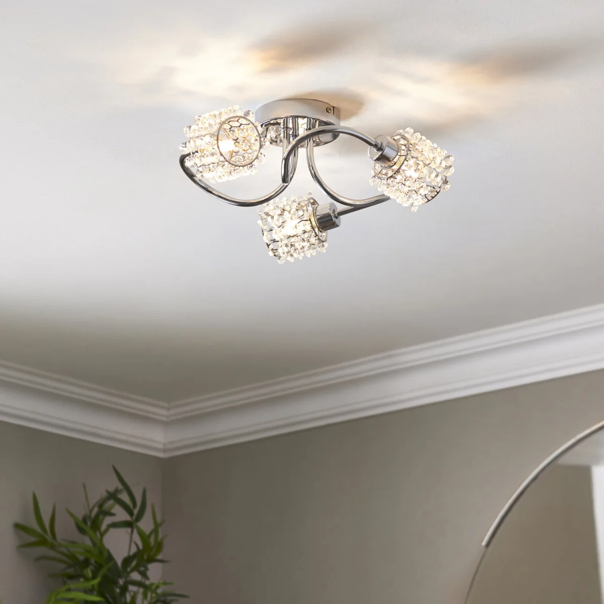 Katarina 3lt Flush Ceiling Light - Polished Chrome Plate And Clear Crystal Glass – image 3