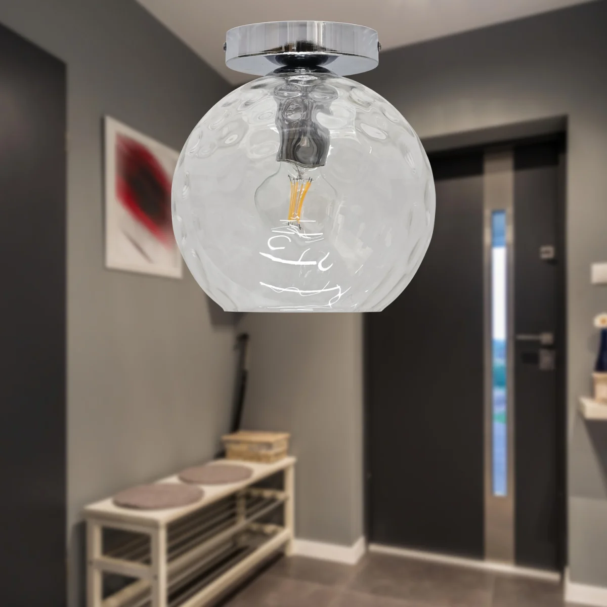 Set Of 2 Barnum Clear Dimple Glass Globe Chrome Ceiling Lights - Chrome & Clear – image 4