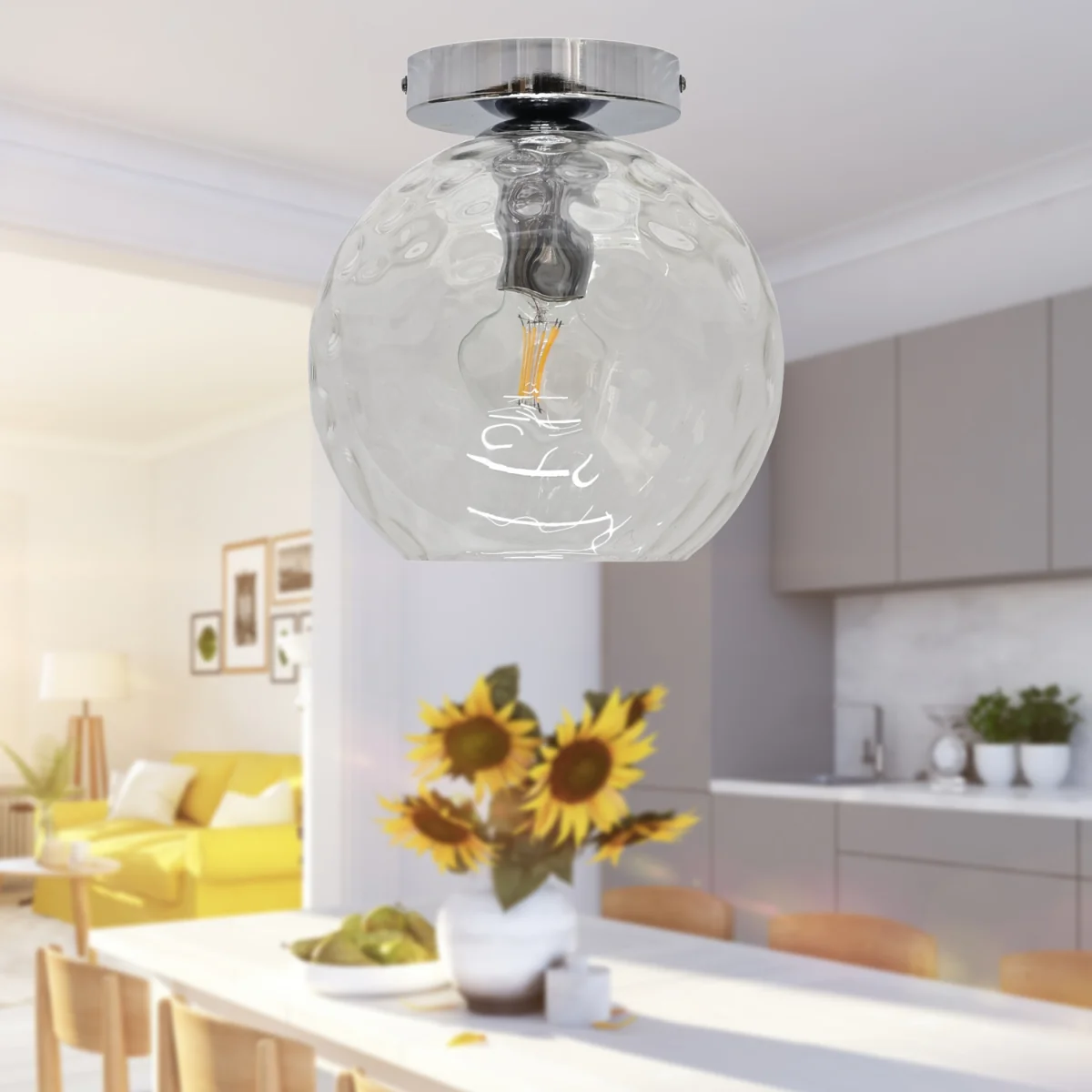 Set Of 2 Barnum Clear Dimple Glass Globe Chrome Ceiling Lights - Chrome & Clear – image 5