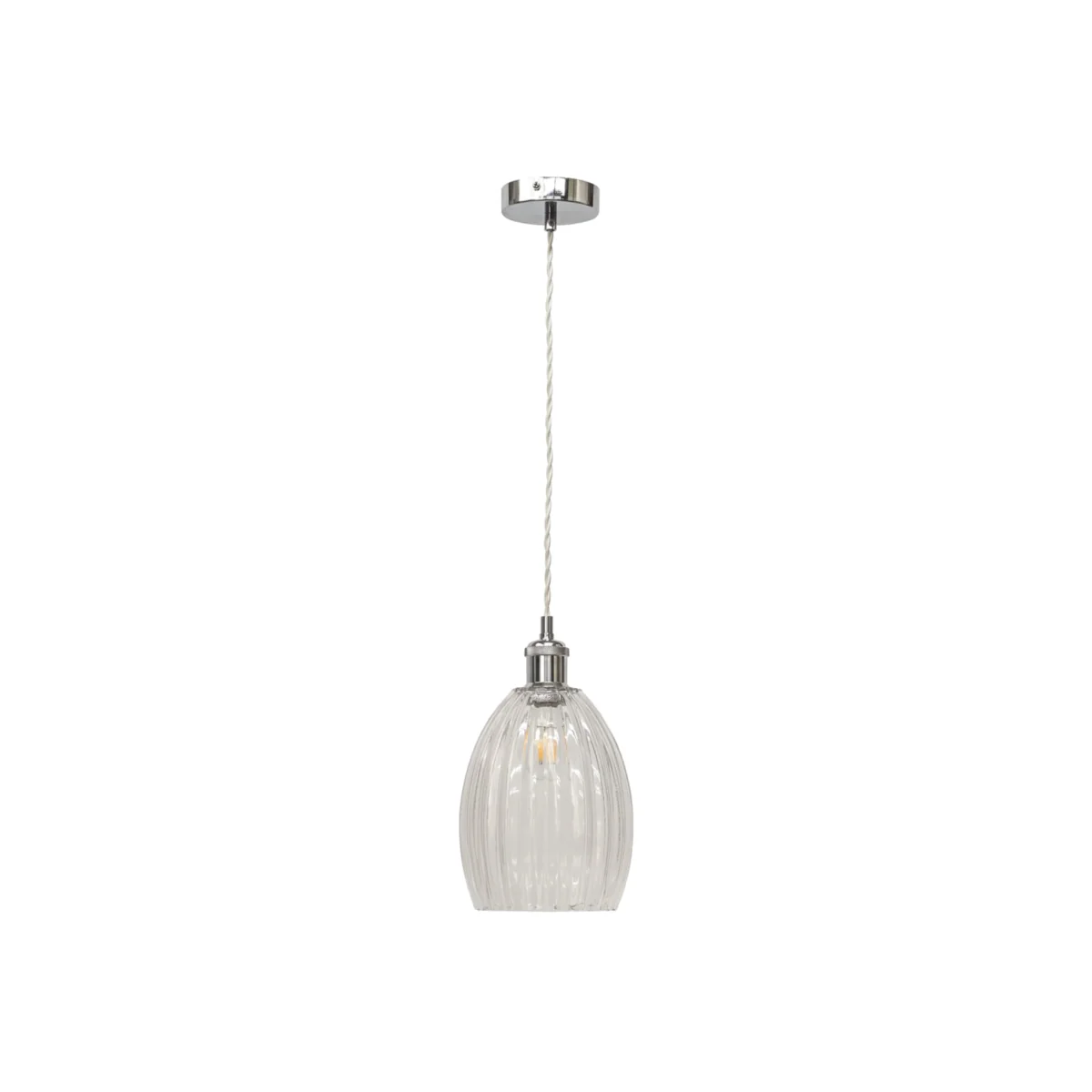 Birch Clear Fluted Glass Chrome Retro Pendant Fitting - Chrome & Clear – image 1