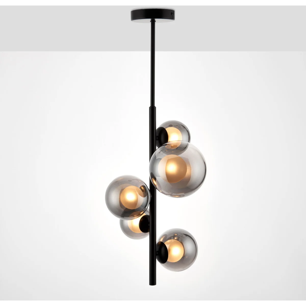 Set Of 2 Cole 5lt Ceiling Pendant Lights - Matt Black And Dark Smoked Glass – image 4