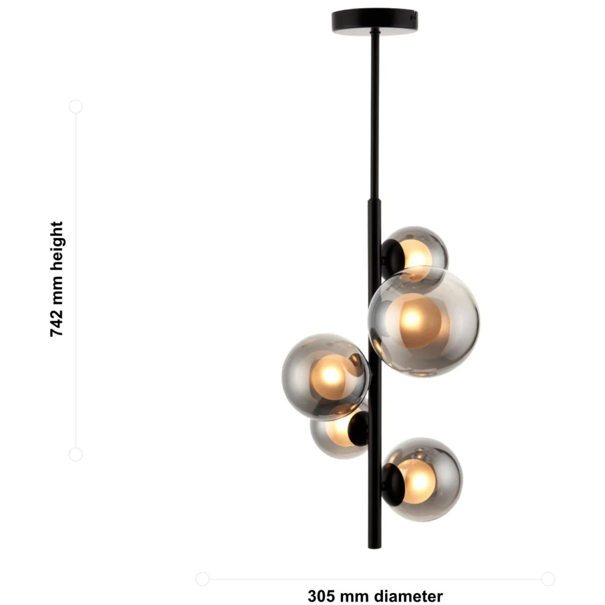 Set Of 2 Cole 5lt Ceiling Pendant Lights - Matt Black And Dark Smoked Glass – image 6
