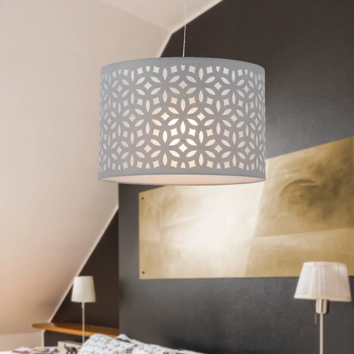 Grey Laser Cut 30cm Pendant Lightshade - Grey – image 1