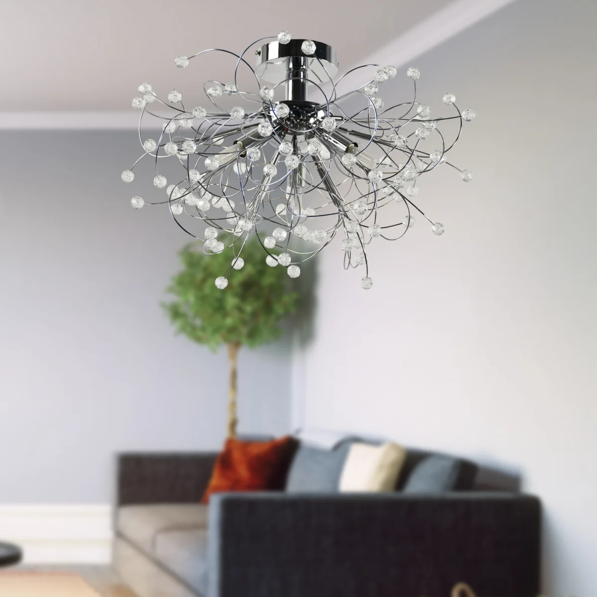Burst Flush Ceiling Light - Polished Chrome Plate And Clear Beaded Acrylic – image 5