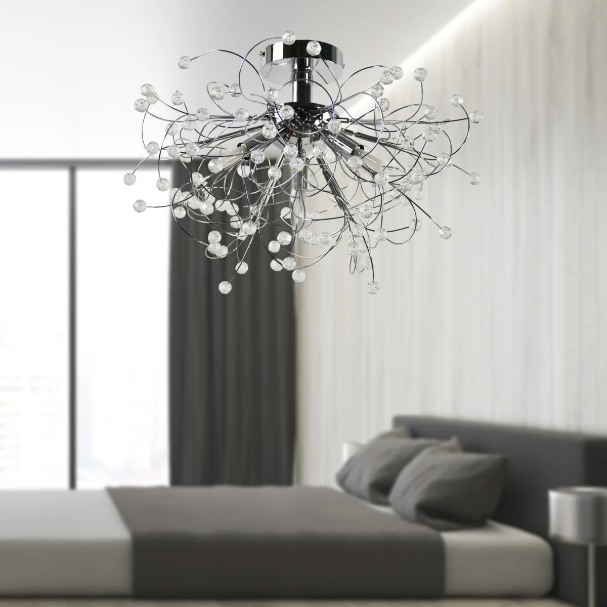 Burst Flush Ceiling Light - Polished Chrome Plate And Clear Beaded Acrylic – image 6