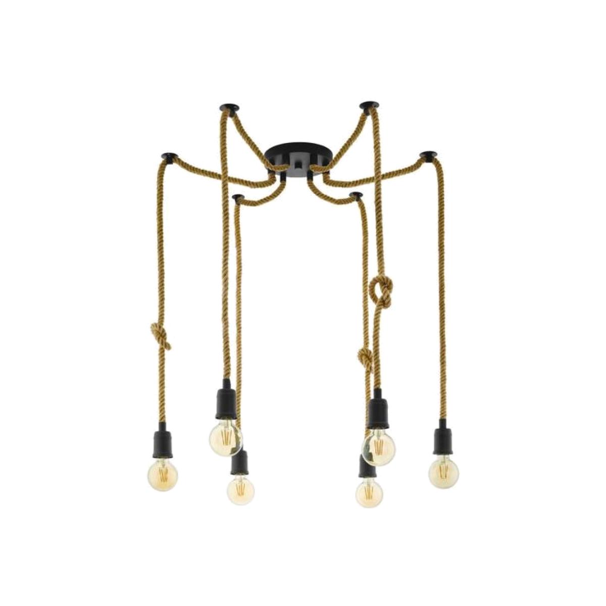 Rampside Six Pendant Cluster Fitting with Rope and Exposed Lightbulbs - Black