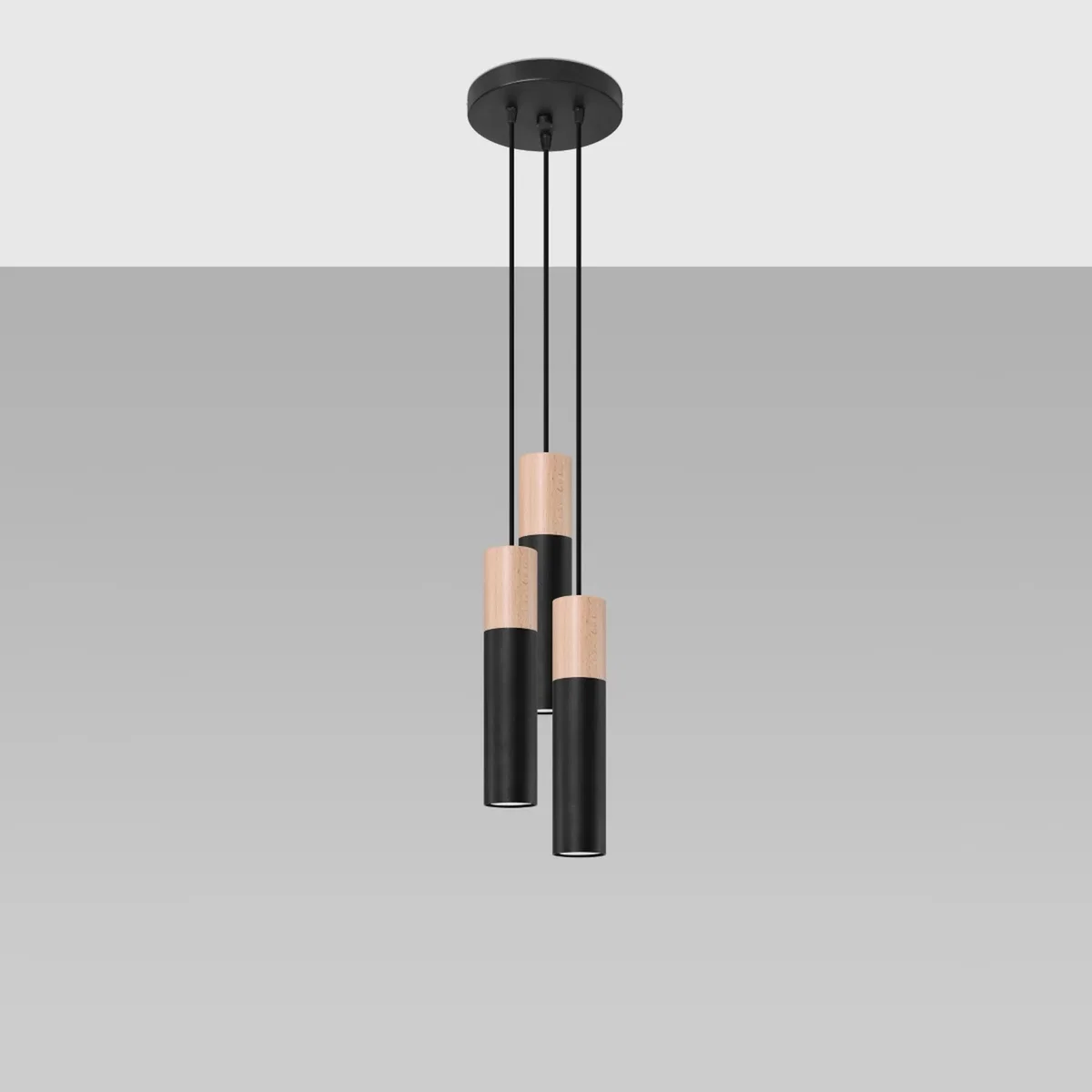 Pendant lamp PABLO 3P black - white/natural wood – image 2