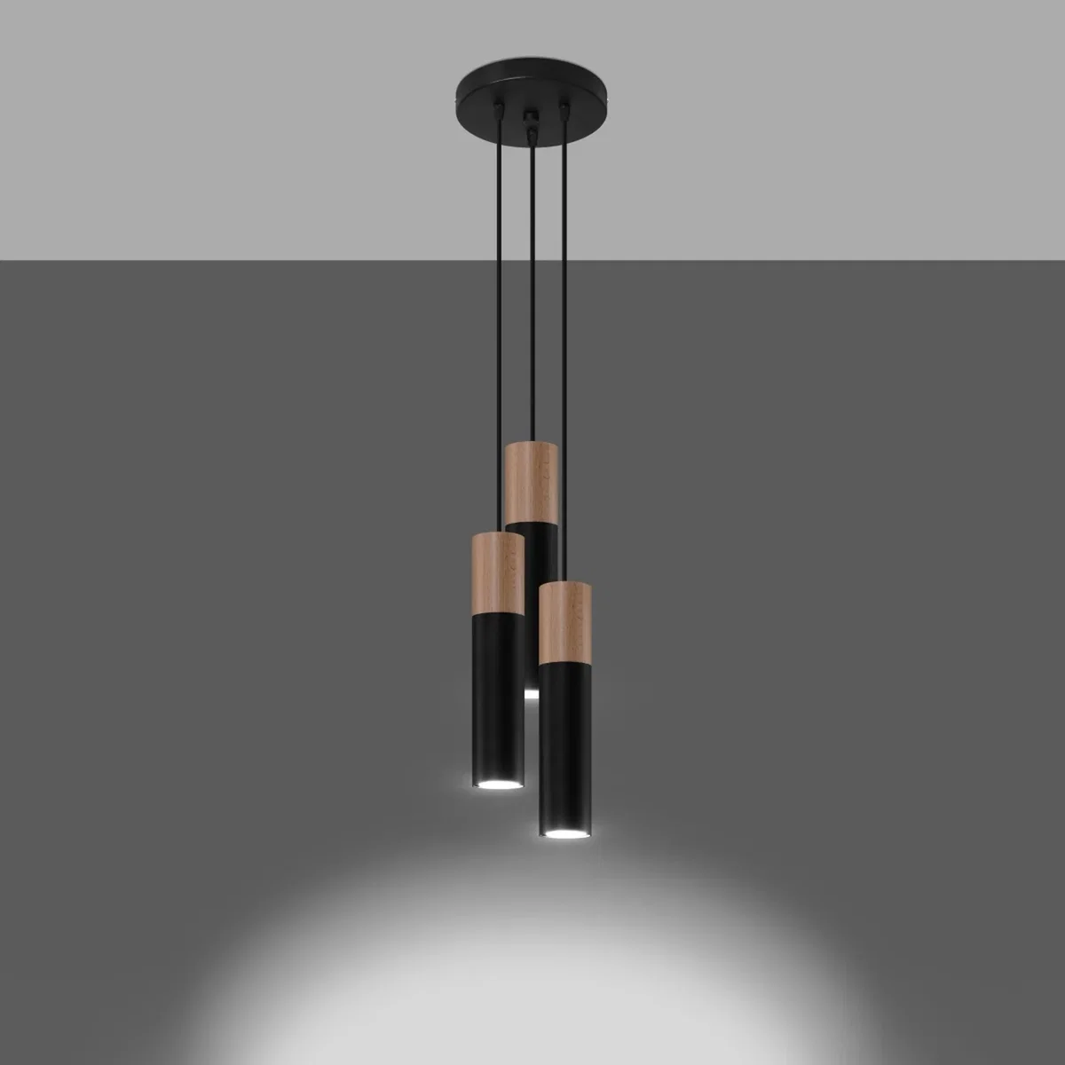 Pendant lamp PABLO 3P black - white/natural wood – image 3
