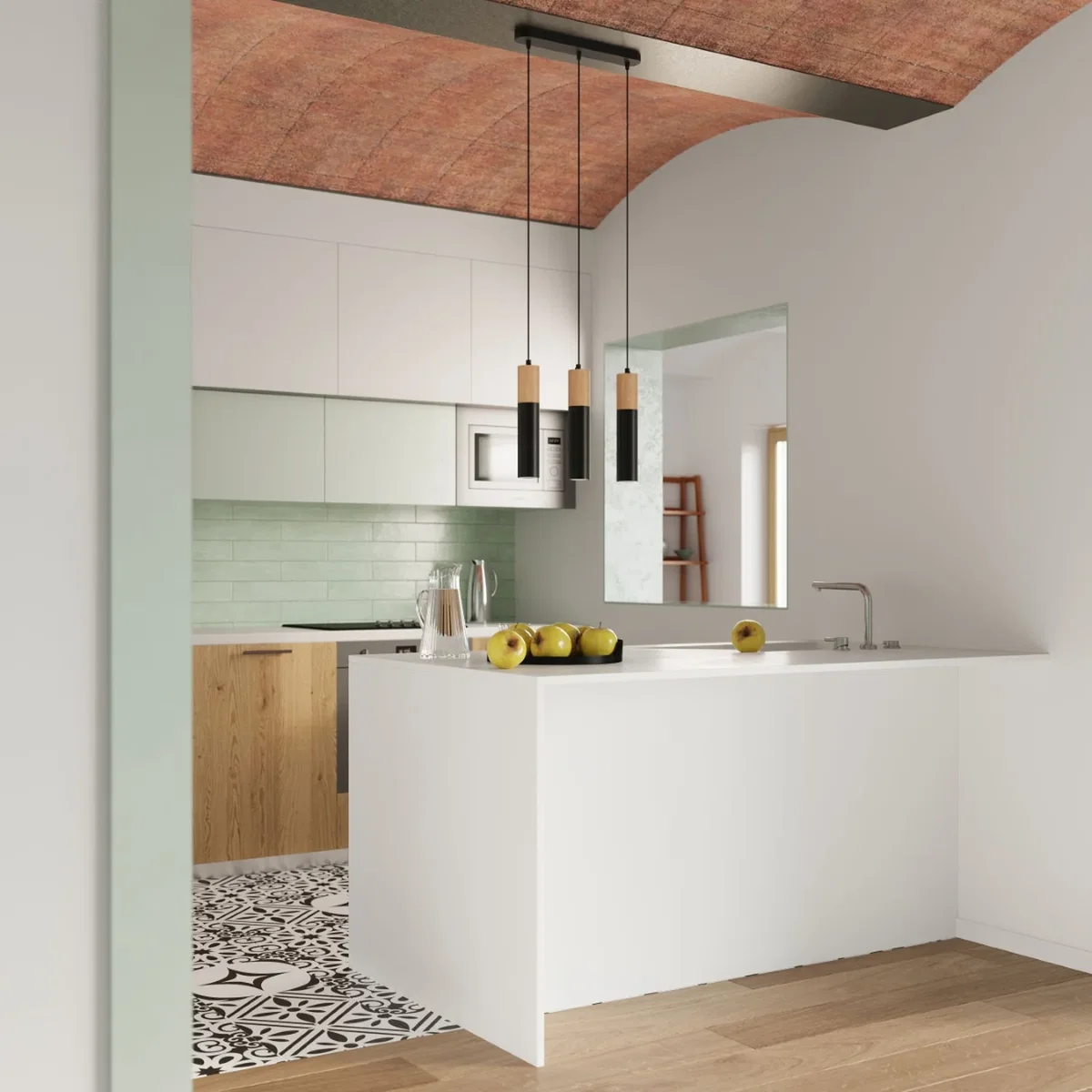 Pendant lamp PABLO 3P black - white/natural wood – image 4
