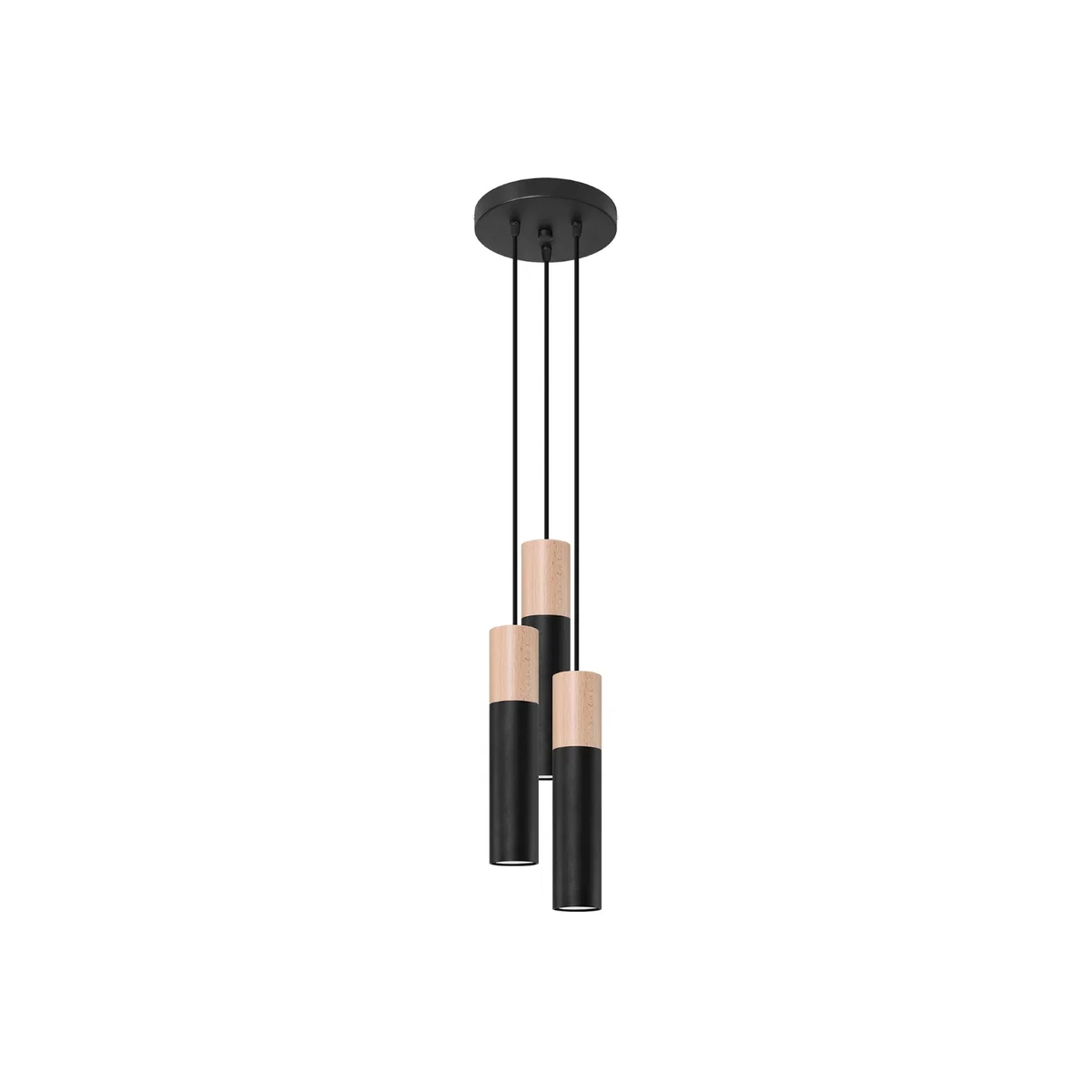 Pendant lamp PABLO 3P black - white/natural wood – image 1