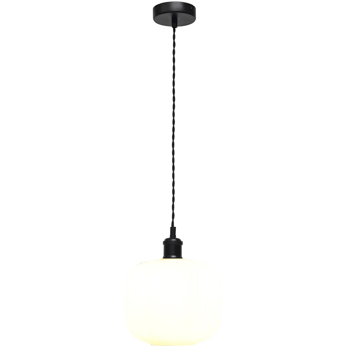 Set Of 2 Bento White Ribbed Glass Black Retro Pendant Fittings - Black & White – image 2