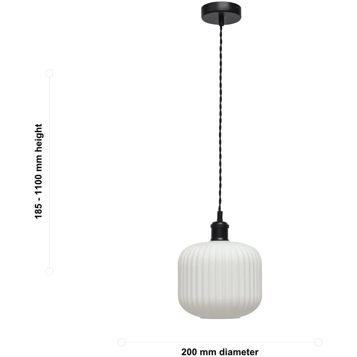 Set Of 2 Bento White Ribbed Glass Black Retro Pendant Fittings - Black & White – image 5