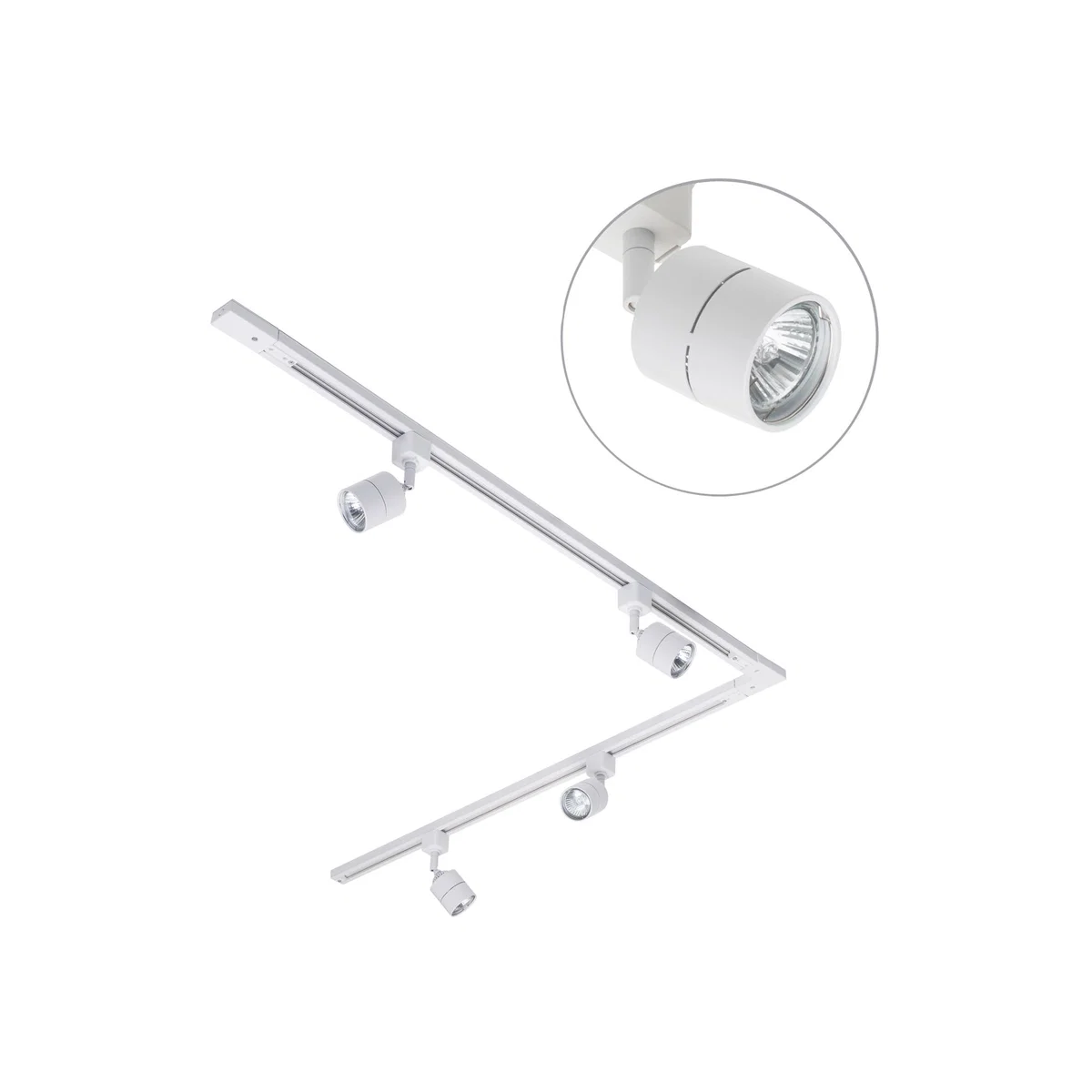 2m L Shape Track Light Kit with Soho Spotlight Heads and LED Bulbs - White