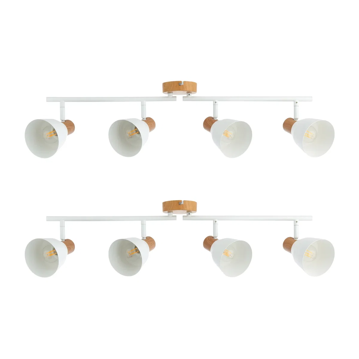 Set of 2 Matt White & Wood Detail 4 Way Ceiling Spotlights - Matt White With Wood Effect Detail – image 1