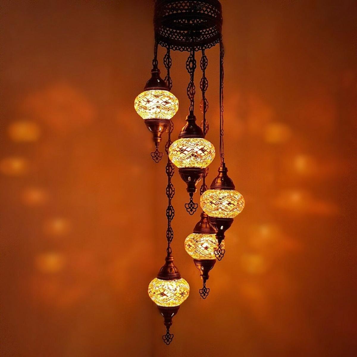 Turkish Moroccan Chandelier Glass Mosaic Ceiling Hanging Lamp ( Style - 4) - Orange – image 2