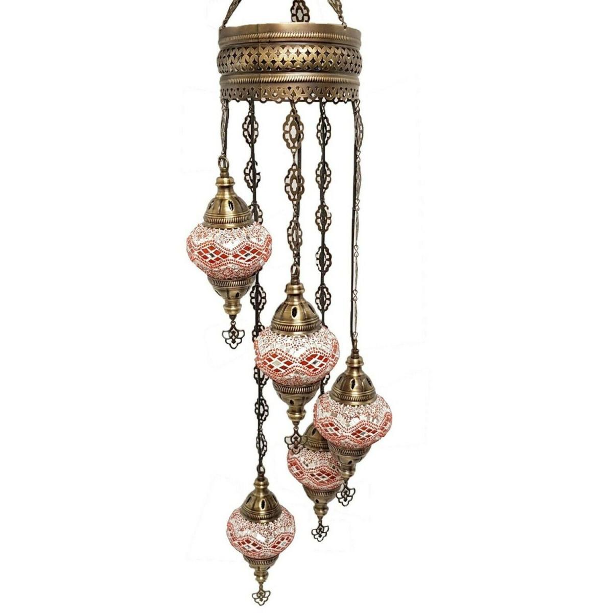 Turkish Moroccan Chandelier Glass Mosaic Ceiling Hanging Lamp ( Style - 4) - Orange – image 3