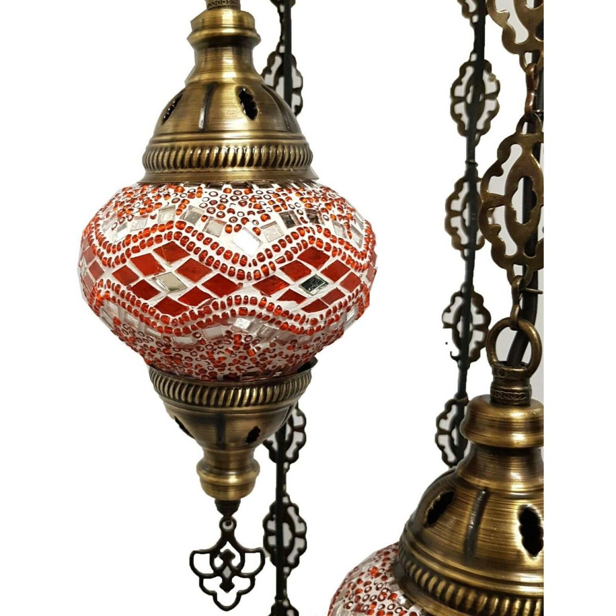Turkish Moroccan Chandelier Glass Mosaic Ceiling Hanging Lamp ( Style - 4) - Orange – image 4