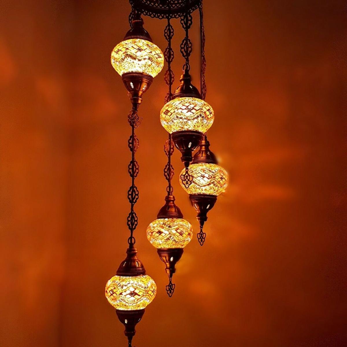 Turkish Moroccan Chandelier Glass Mosaic Ceiling Hanging Lamp ( Style - 4) - Orange – image 1