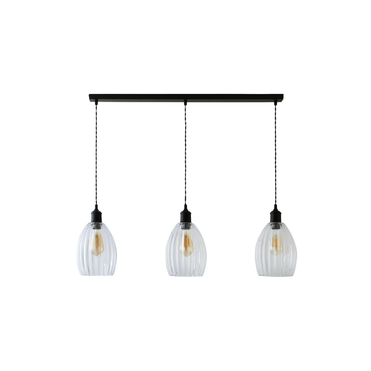 Cheltenham 3 Drop Bar Ceiling Light with Ribbed Shades - Matte Black / 88cm / 3 – image 6