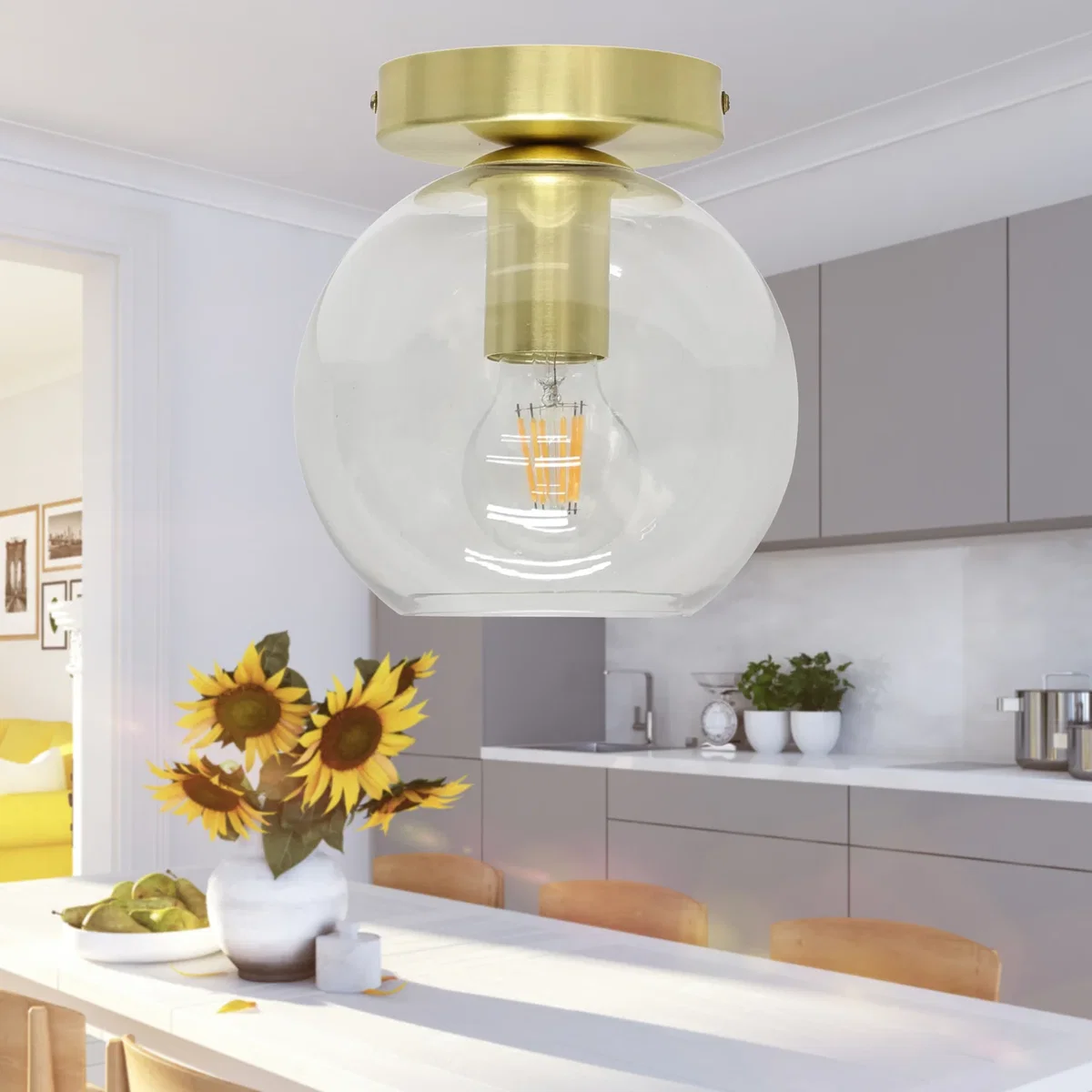 Cynthia Satin Brass Ceiling Flush Mount Ceiling Light For Shades - Satin Brass – image 3