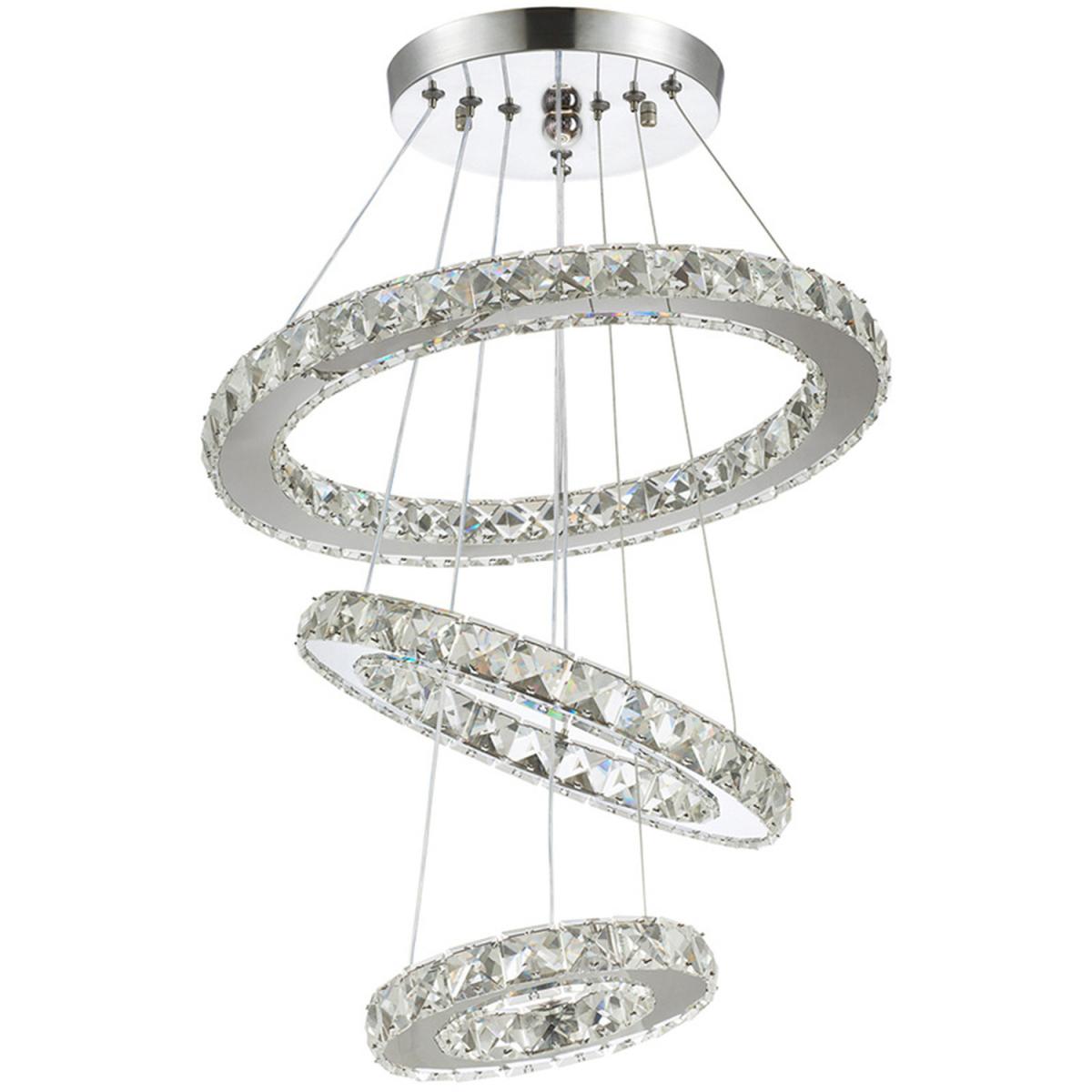Three Rings LED Crystal Pendant Light - Silver / 96W – image 3