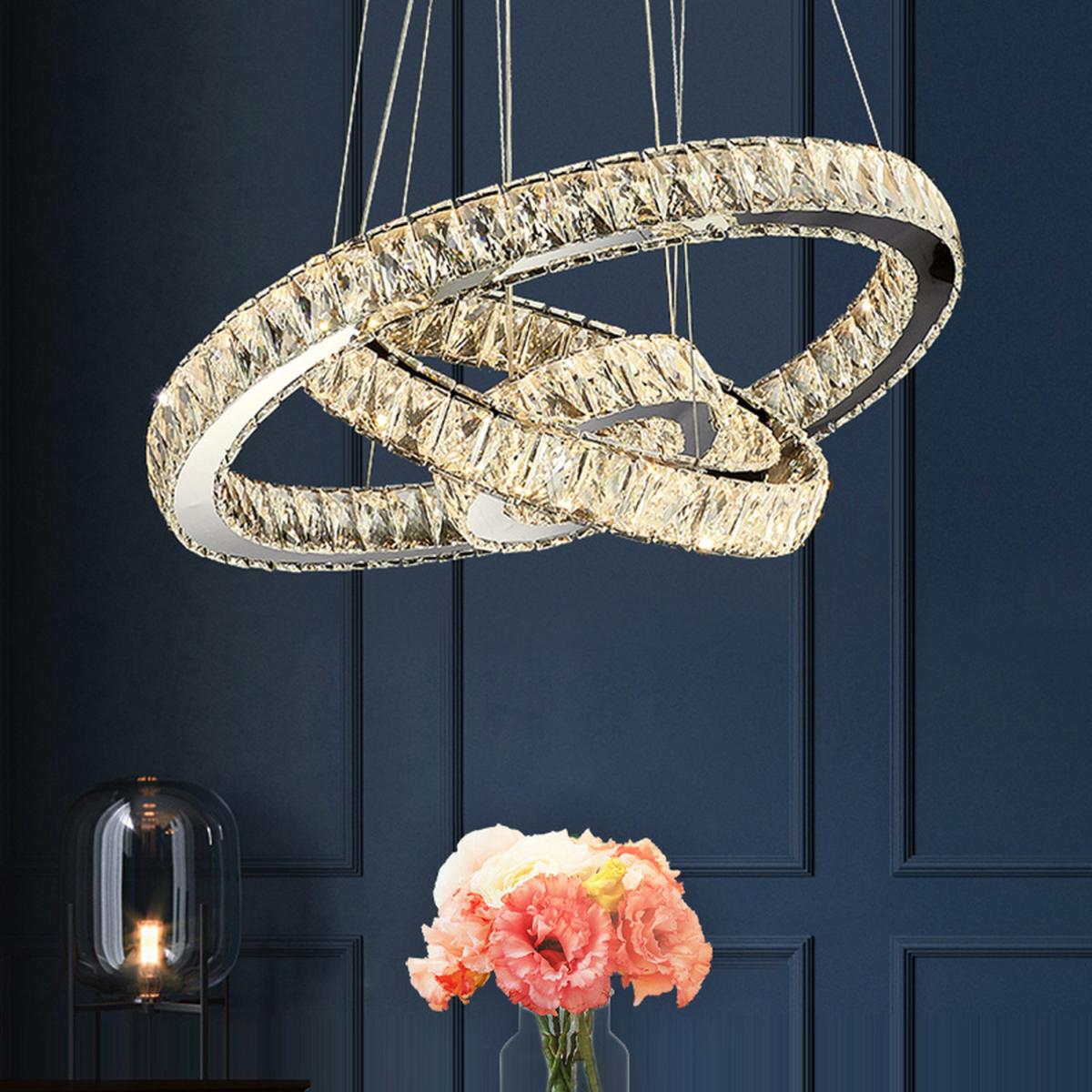 Three Rings LED Crystal Pendant Light - Silver / 96W – image 5