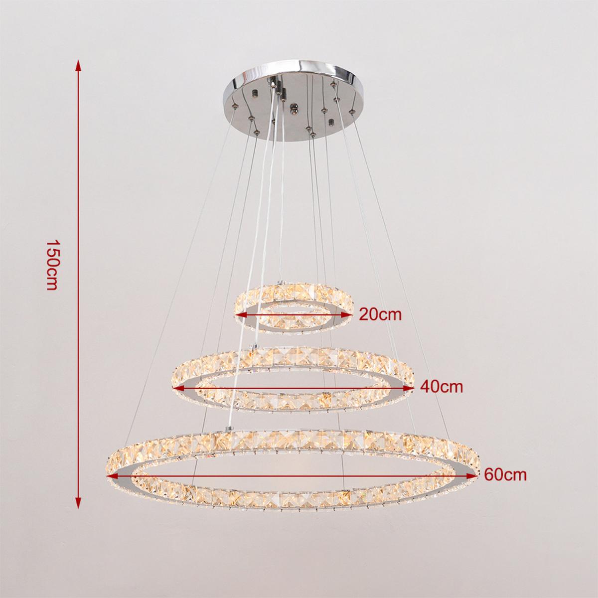 Three Rings LED Crystal Pendant Light - Silver / 96W – image 6