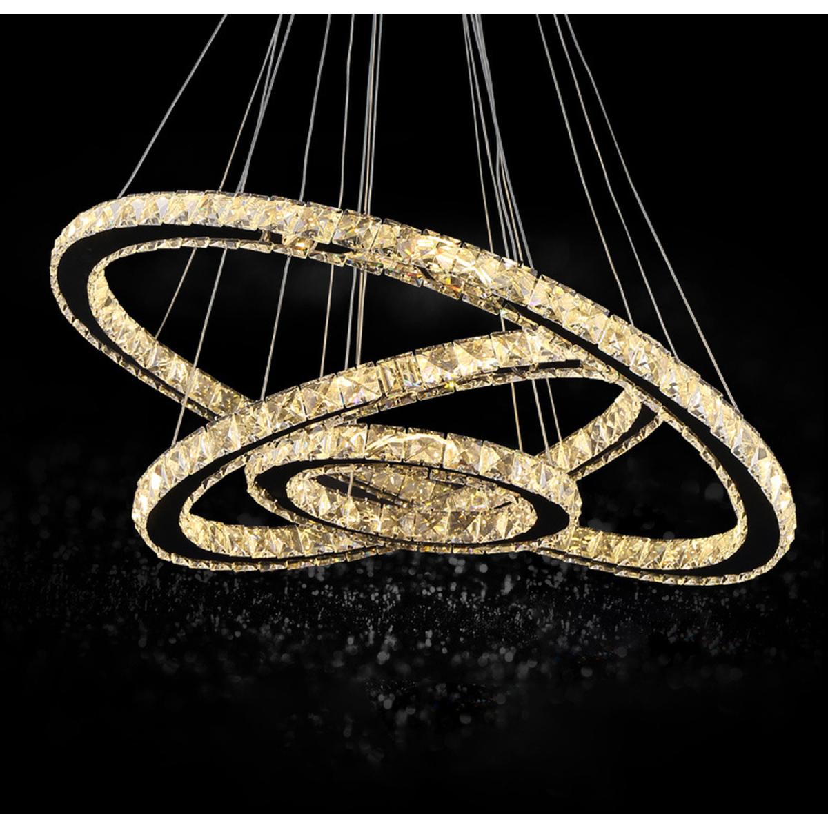 Three Rings LED Crystal Pendant Light - Silver / 96W – image 7