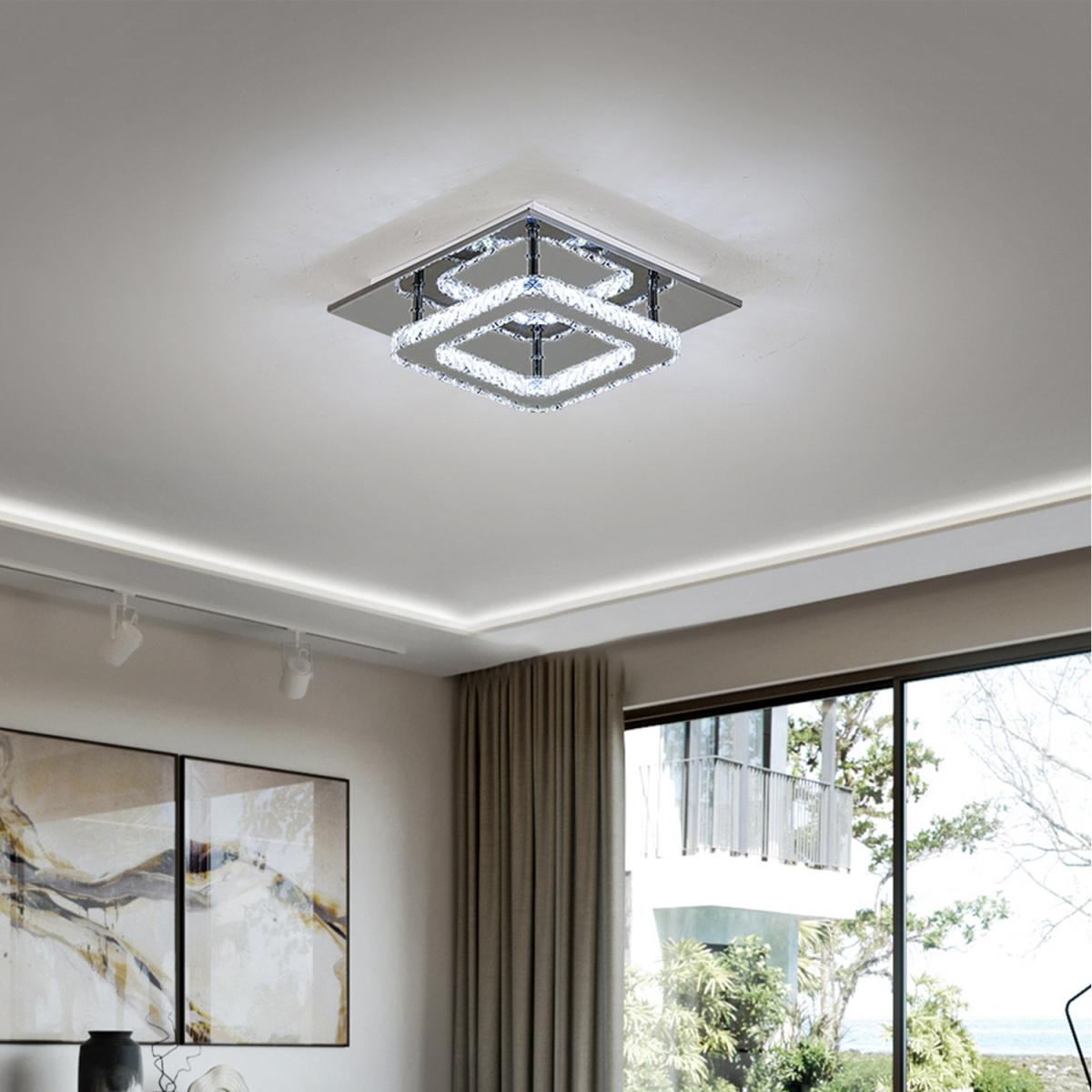Square Crystal Ceiling Light with Chrome Finish - Silver