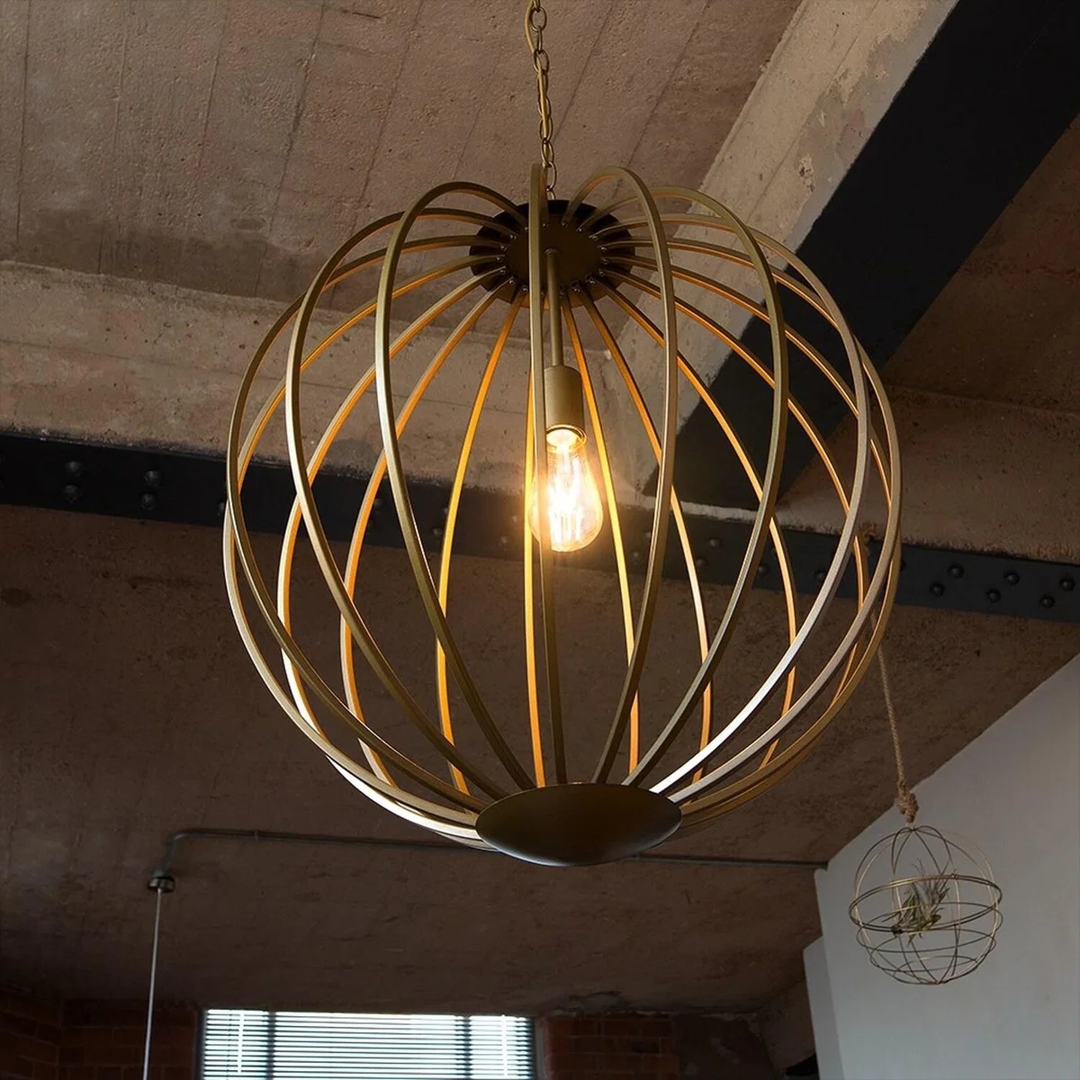 Modern Matt Gold Basket Cage Design Ceiling Pendant Light Fitting - Gold – image 3