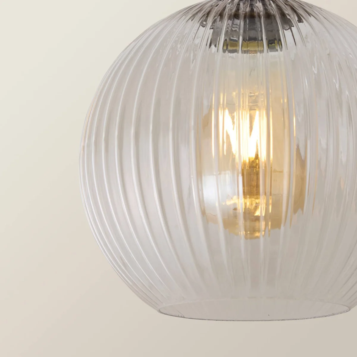 Maddison Clear Ribbed Glass Shade 3 Drop Diner Ceiling Pendant Light - Brushed Brass / 3 – image 3