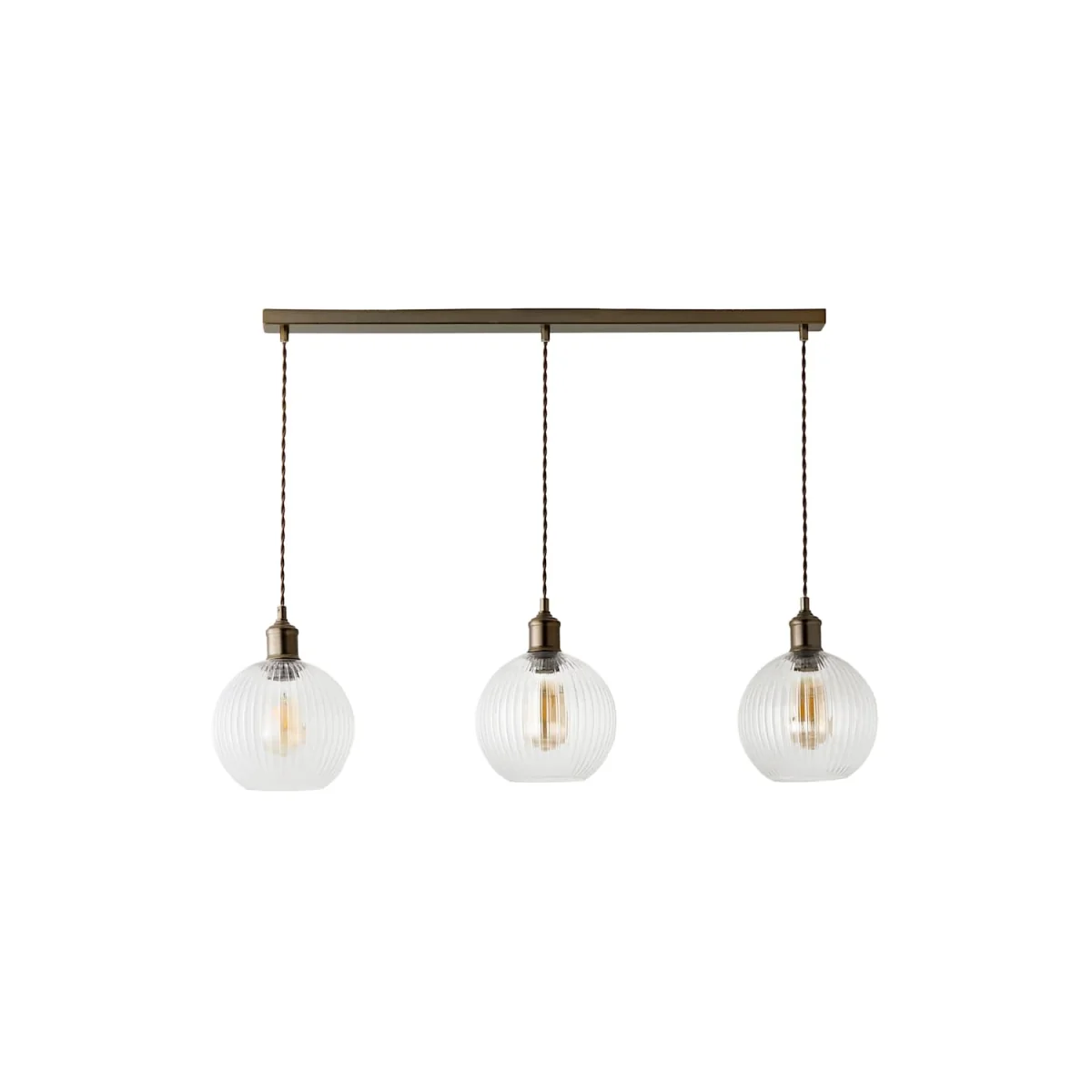 Maddison Clear Ribbed Glass Shade 3 Drop Diner Ceiling Pendant Light - Brushed Brass / 3 – image 6