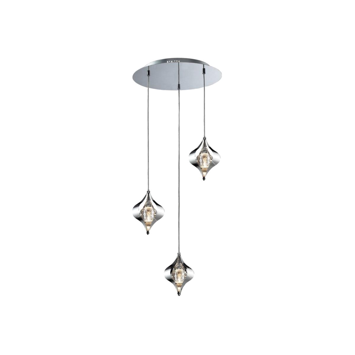 Amano Ceiling Cluster Pendant Round 3 Light Polished Chrome, Crystal - Polished Chrome – image 1