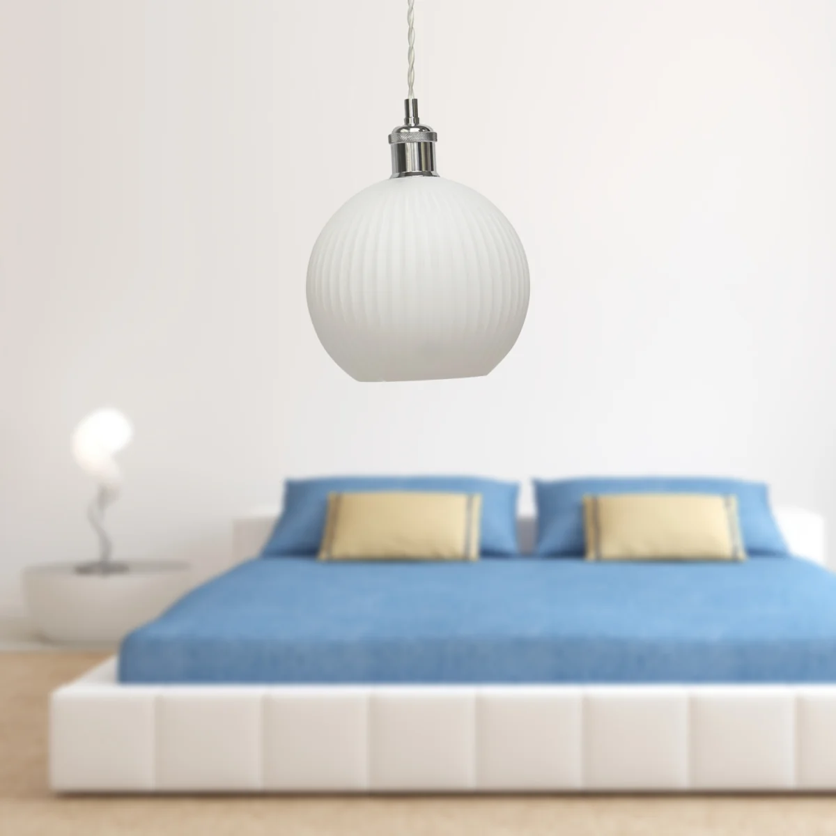 Betchley Ceiling Single Pendant Light - White Glass With Polished Chrome Plate Detail – image 2