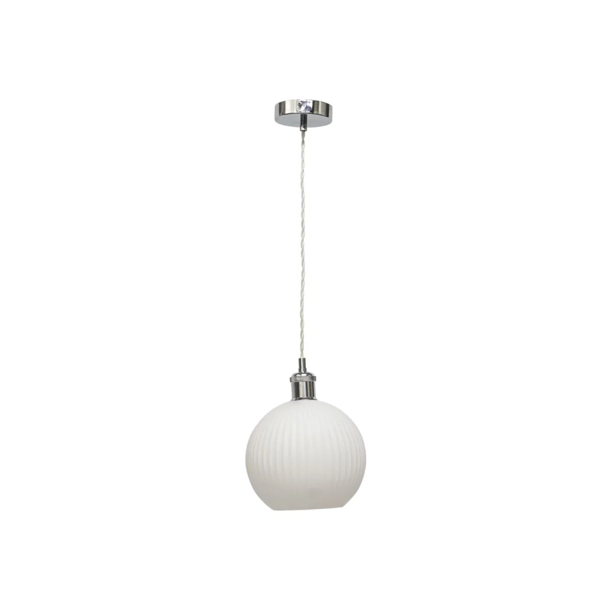 Betchley Ceiling Single Pendant Light - White Glass With Polished Chrome Plate Detail – image 1