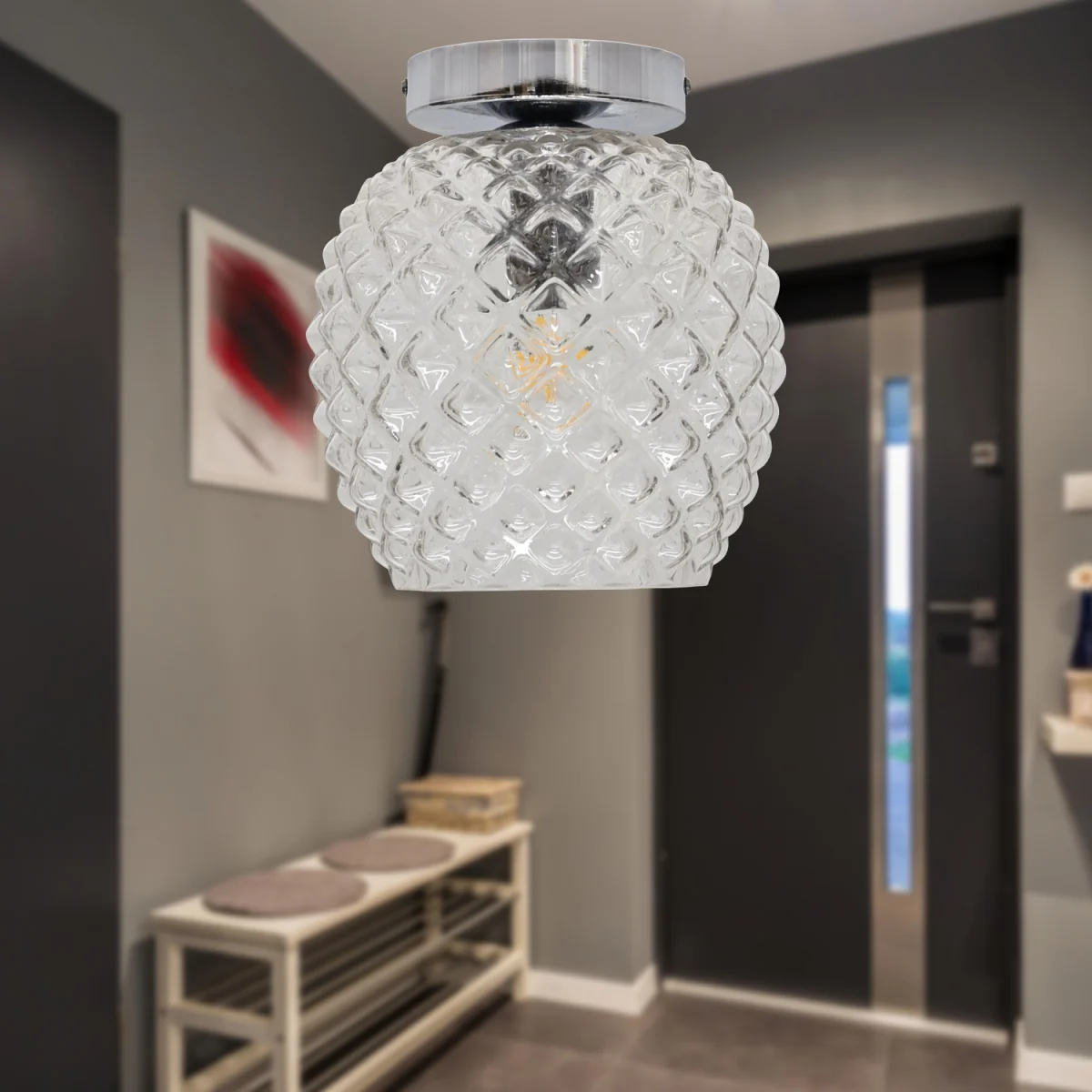 Set Of 2 Baine Clear Textured Glass Chrome Ceiling Light Fittings - Chrome & Clear – image 3