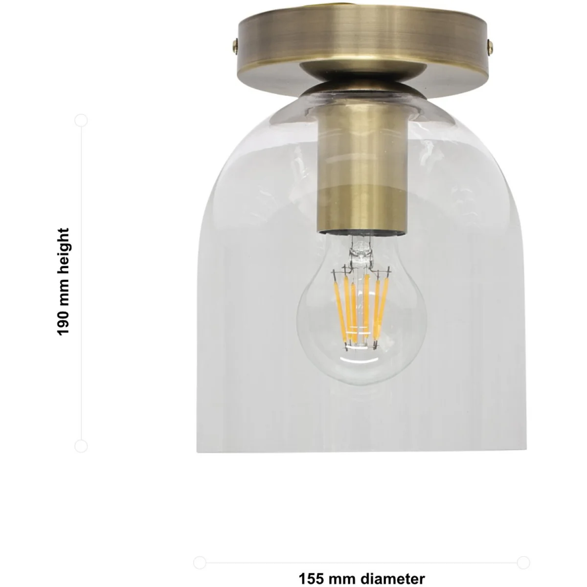 Belten Flush Ceiling Light - Clear Glass With Antique Brass Plate Detail – image 5