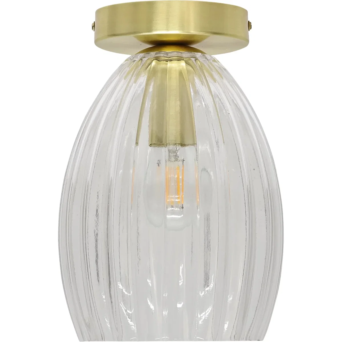 Set Of 2 Birch Flush Ceiling Lights - Clear Ribbed Glass With Satin Brass Plate Detail – image 3